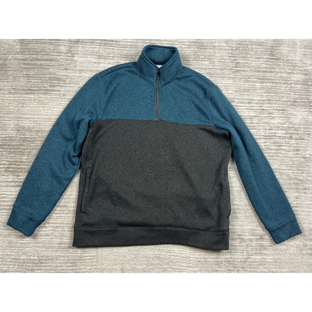 Sonoma Pullover Mens XL Teal Charcoal Grey Quarter Zip Colorblock Fleece Sweater